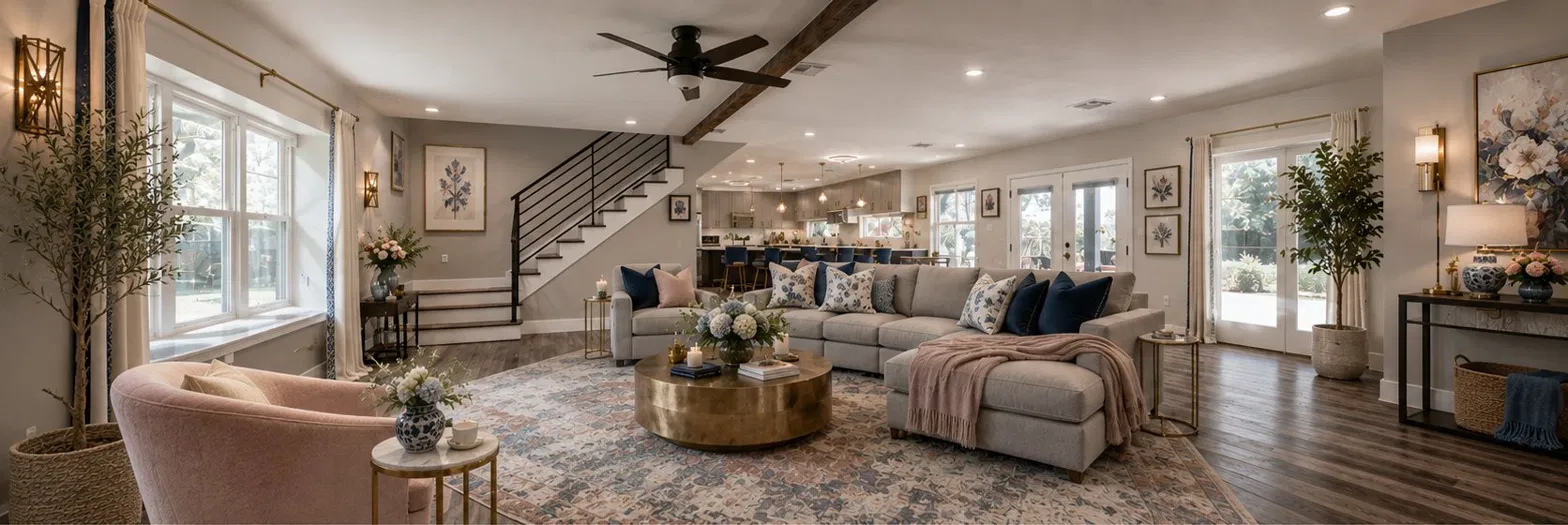 Our bright, open living room with deep wood floors and soft natural light